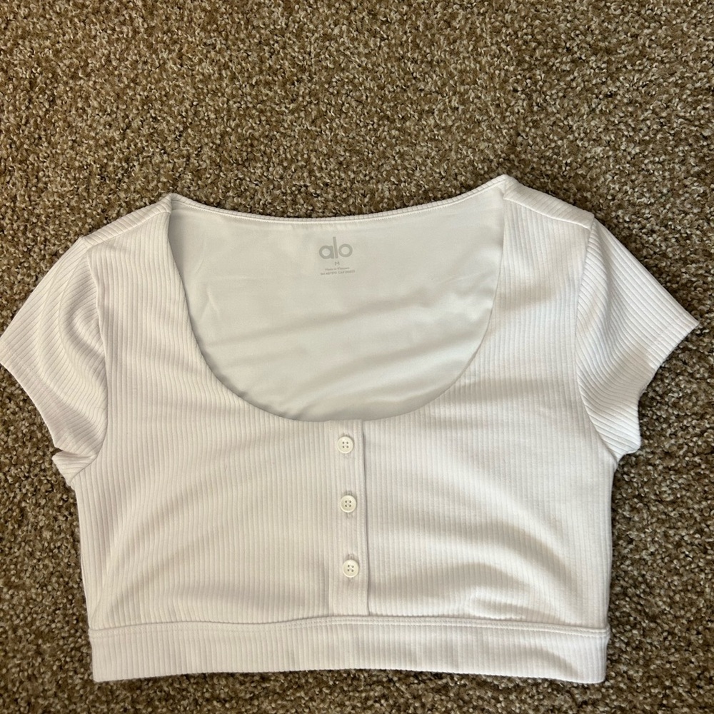 ALO Yoga Hanley White Ribbed Crop Top